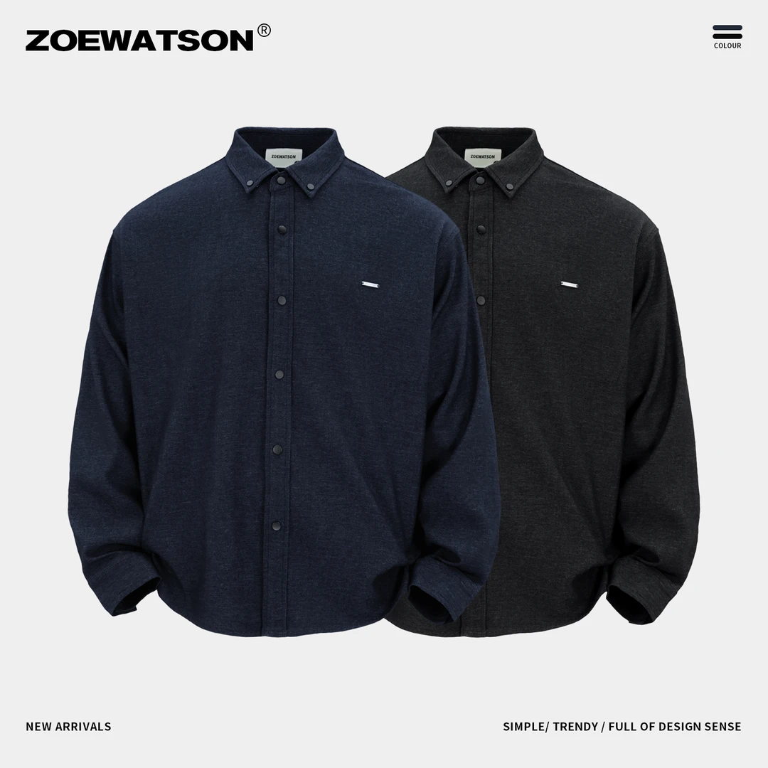 【ZOEWATSON】秋季复古衬衣褶皱感宽松落肩简约百搭长袖衬衫Z5211