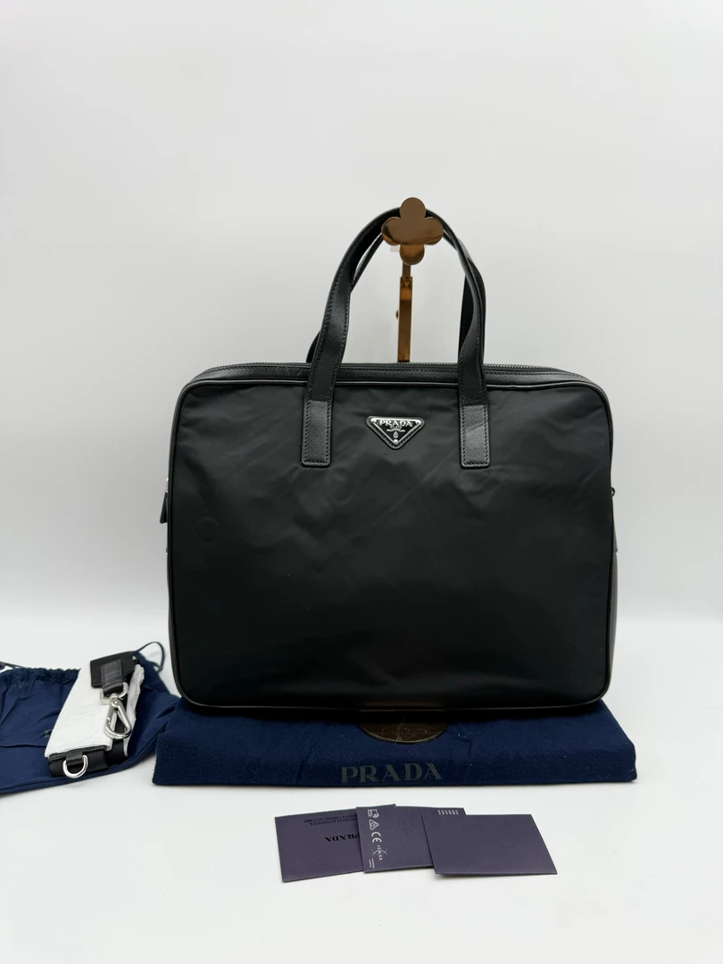 99新 Prada/普拉达 黑色尼龙降落伞 材质公文包 单肩斜挎包49962