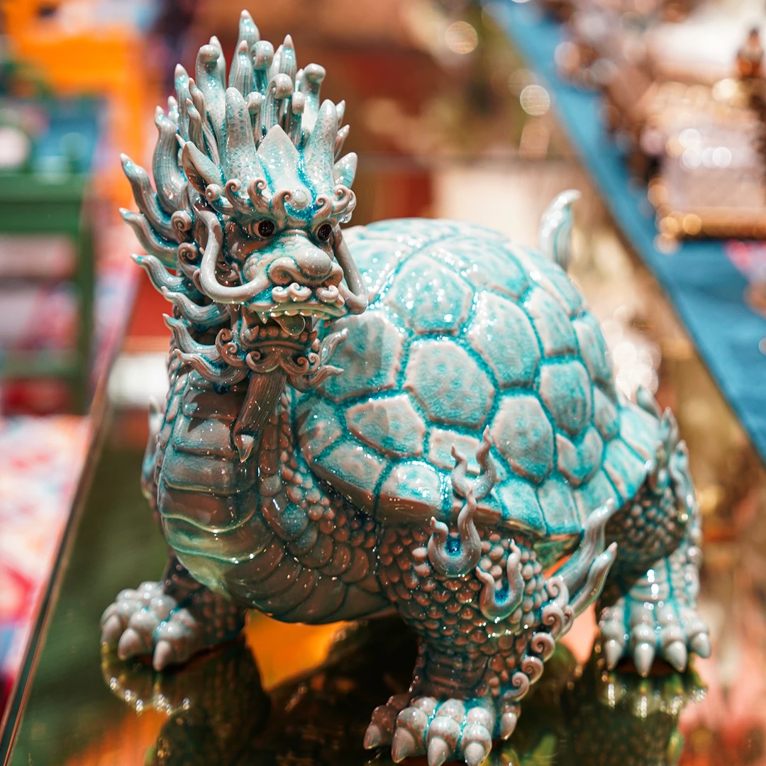 【本尼家】AM42非遗手工石湾陶龙龟呈祥客厅桌面装饰中式玄关摆件