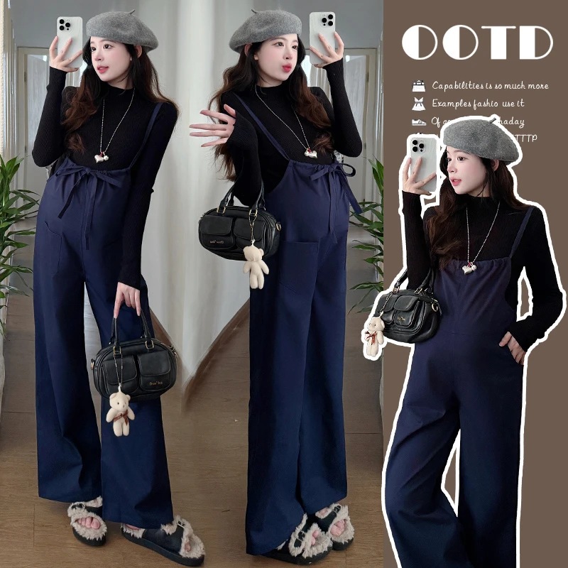 孕妇装春秋装时尚韩版洋气背带裤两件套外穿孕期休闲套装2025新款