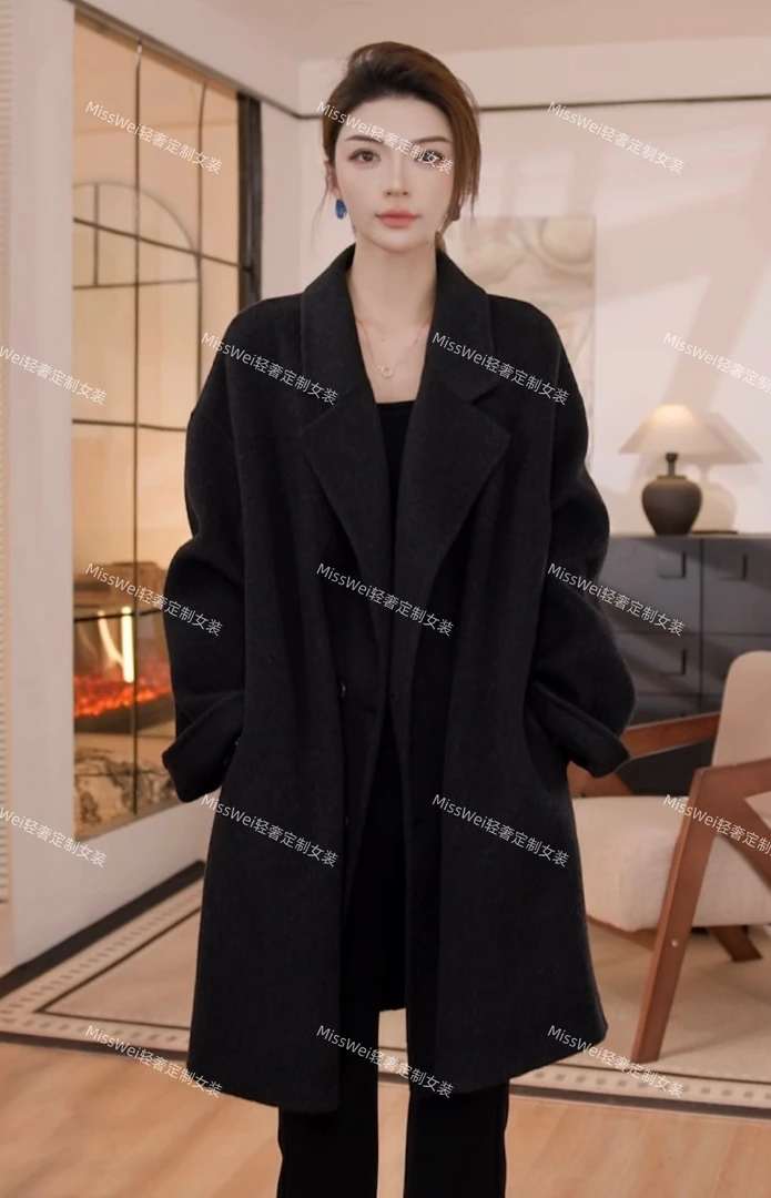 早春新款短款韩版赫本风大双面大衣女毛呢气质时尚百搭女士中长款
