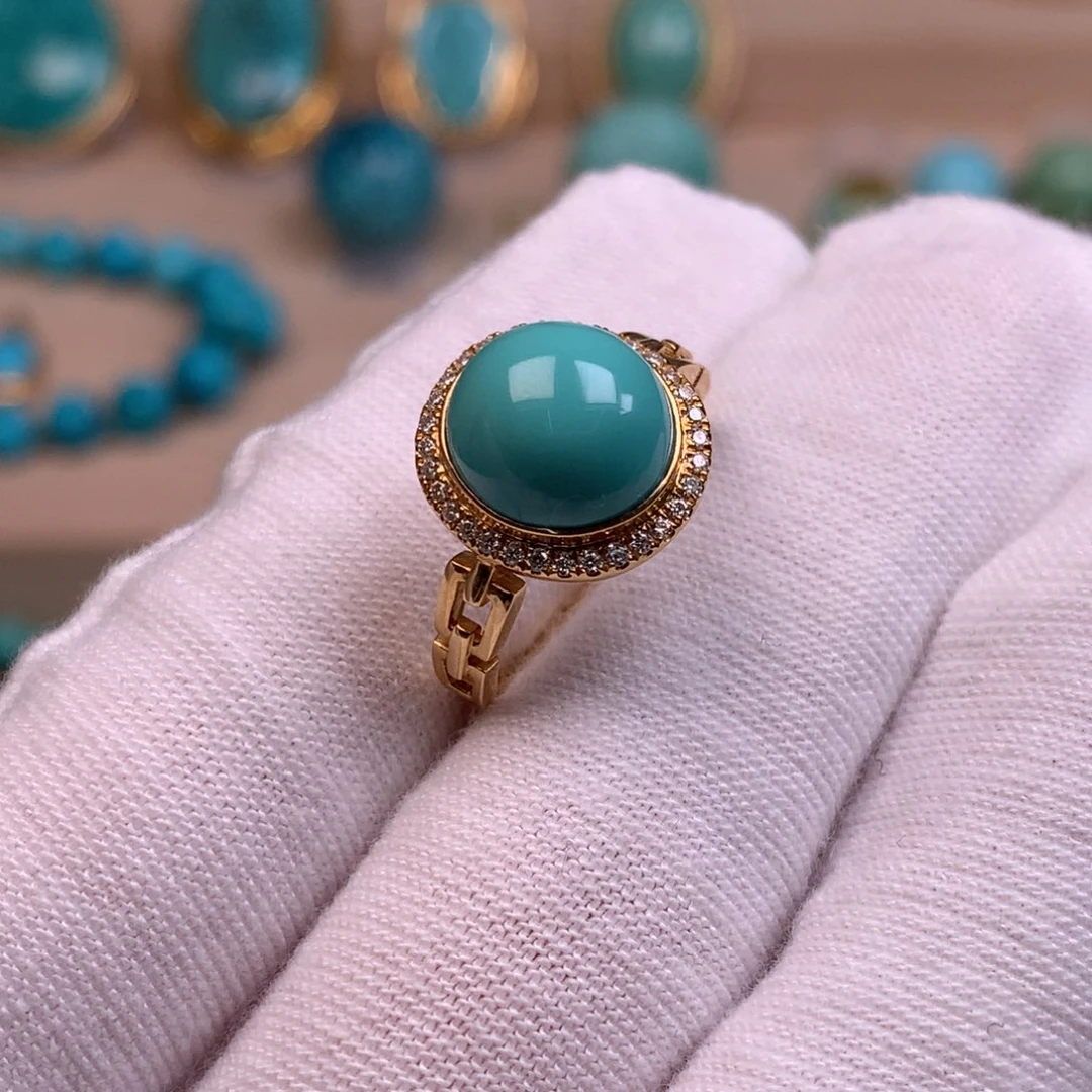 绿松石18K金镶嵌珠宝奇石