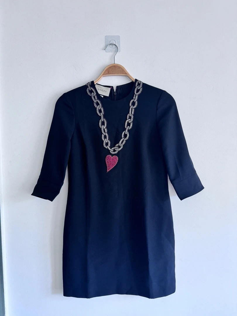 99新 GUCCI/古驰 葡萄籽奢潮/爱心链条时尚打底连衣裙秀款/38码