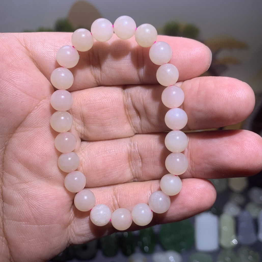 天然和田玉藕粉手串8mm女款单圈