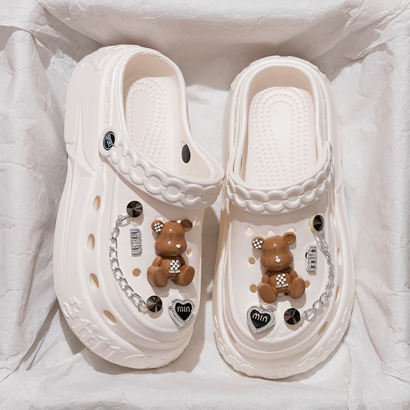 上班族洞洞鞋厚底女款夏季2025年新款DIY配饰防滑软底女士洞洞鞋