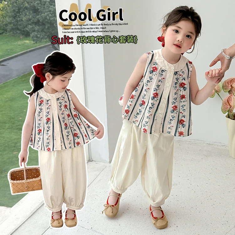 女童夏装套装2025新款炸街儿童装女孩宝宝夏季短袖碎花裤子两件套