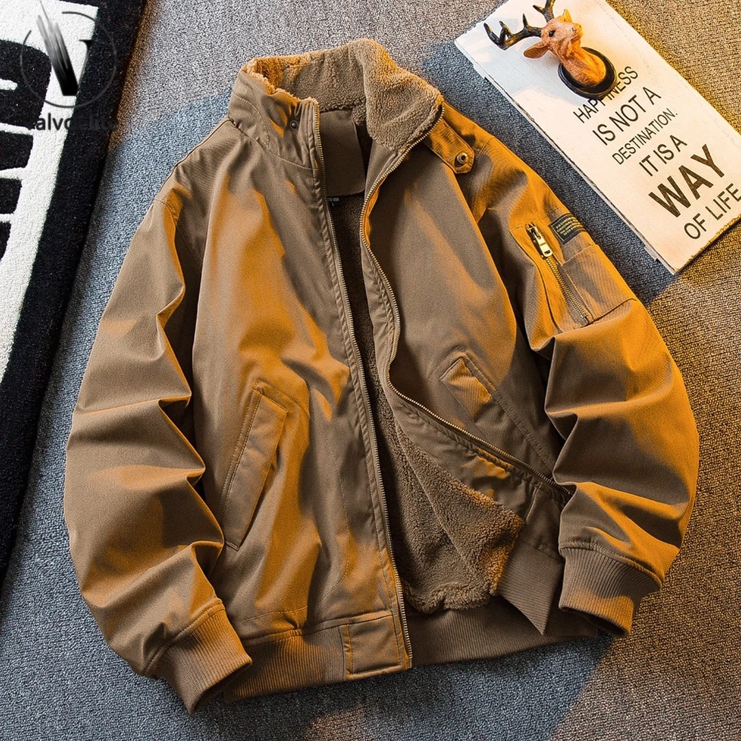 MA-1加绒加厚立领工装飞行夹克男秋冬男士保男士黑色短款立领夹克