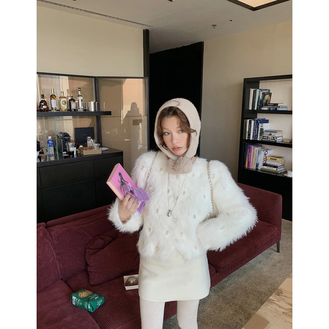 【软糯小绒毯】加厚钉珠仿貂毛毛衣外套4719