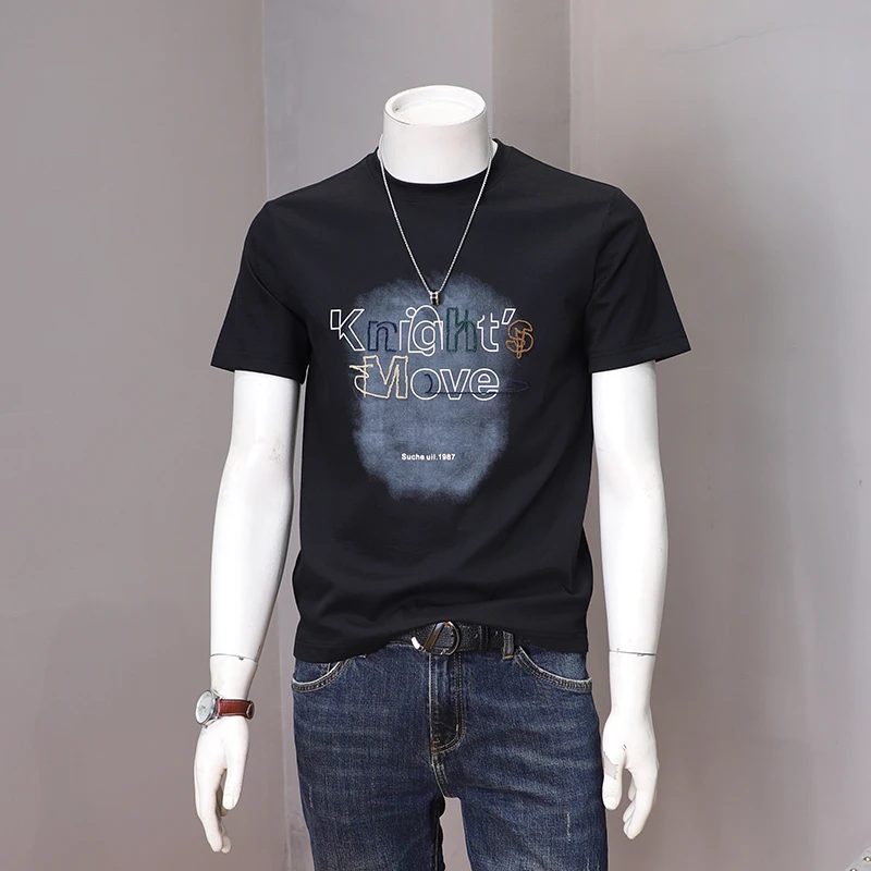 男士夏季薄款圆领短袖t恤衫2025年新款圆领潮流印花半袖体恤上衣