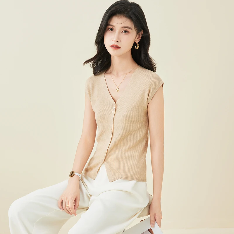 金菊小蛮腰【含桑蚕丝】短袖女t恤高级感早春2025时尚针织衫女