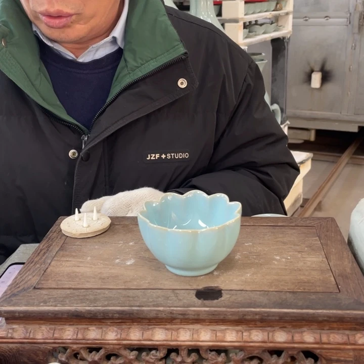 摆件天蓝支烧莲花杯