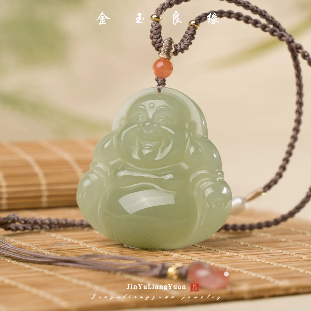 金玉良缘佛公和田玉吊坠 大肚弥勒佛 颜色多样性发1