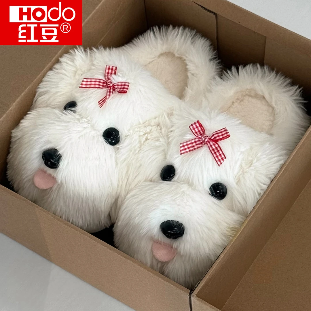 红豆学生棉拖鞋女款2025新款秋冬季防滑保暖厚底可爱ins毛毛拖鞋