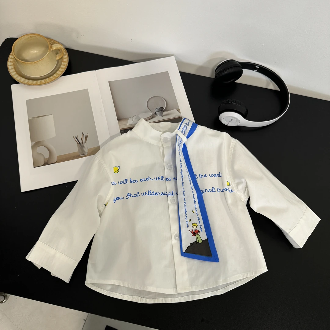 男童衬衫春秋儿童韩版潮流百搭帅气洋气白色长袖衬衫