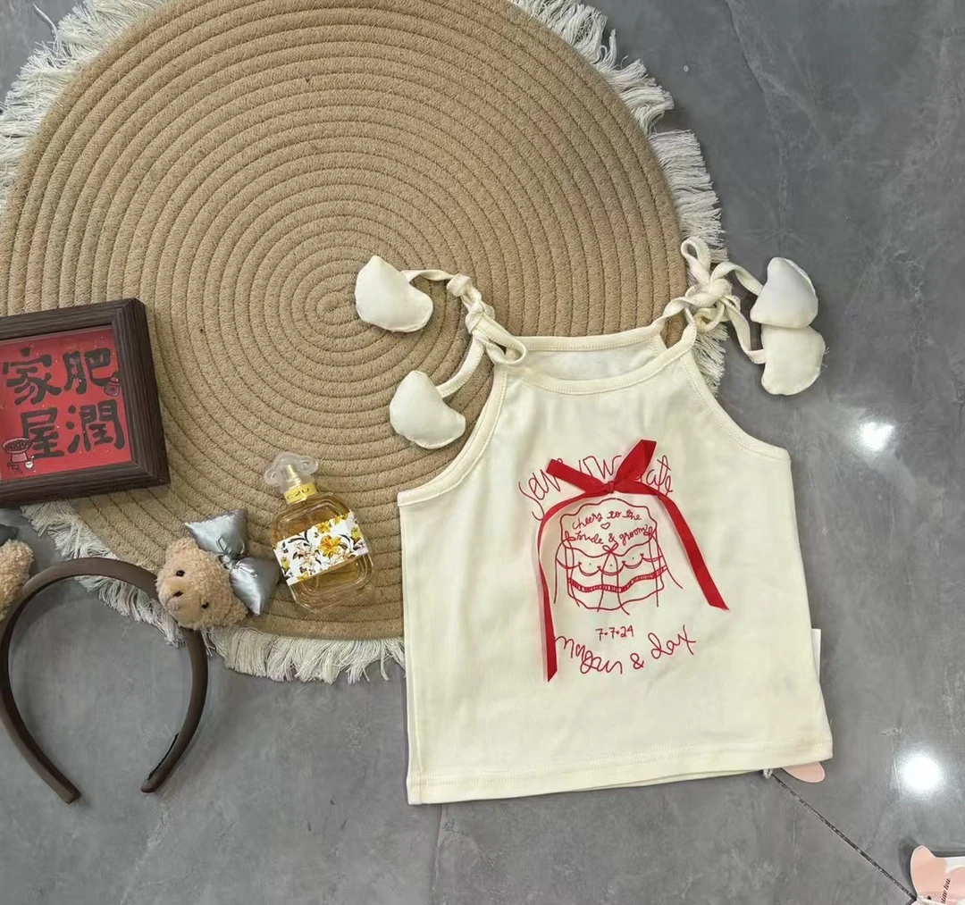 2025儿童时髦洋气印花字母女童夏季无袖短款背心吊带宝宝婴儿