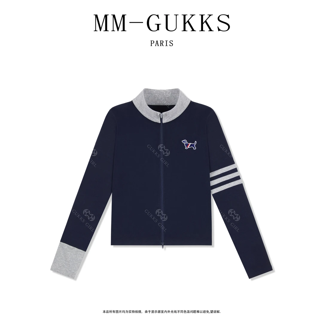 明明GUKKS『早秋开衫』秋季新款刺绣百搭显瘦双拉链开衫长袖T1314