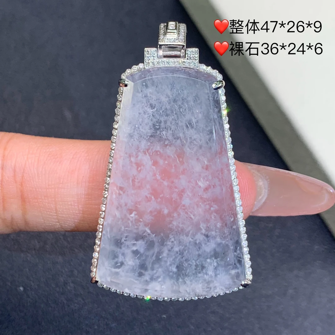 新品推荐·18k金高冰白冰无事牌翡翠玉石缅A吊坠气质平安无事冰透