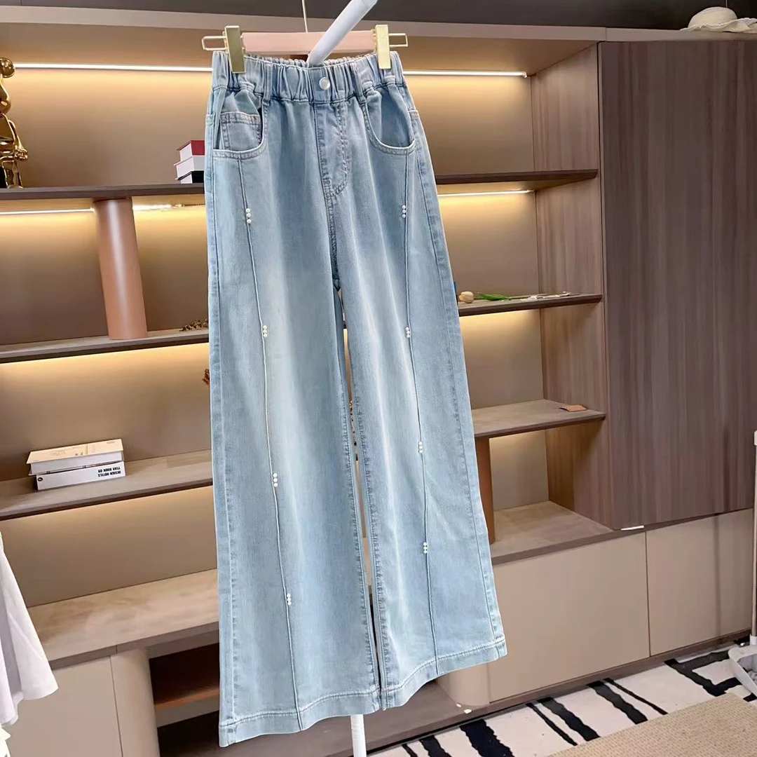 女童牛仔裤夏款2025新款儿童夏季直筒裤大童初中生休闲裤子