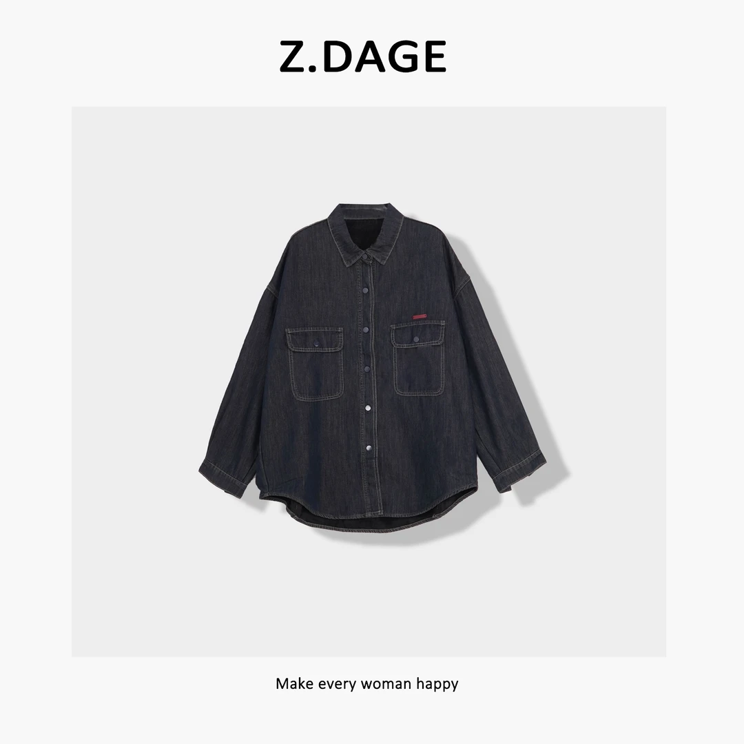 z.dage-‘长岛古城’时尚极简早春款百搭款加绒牛仔衬衣-2310