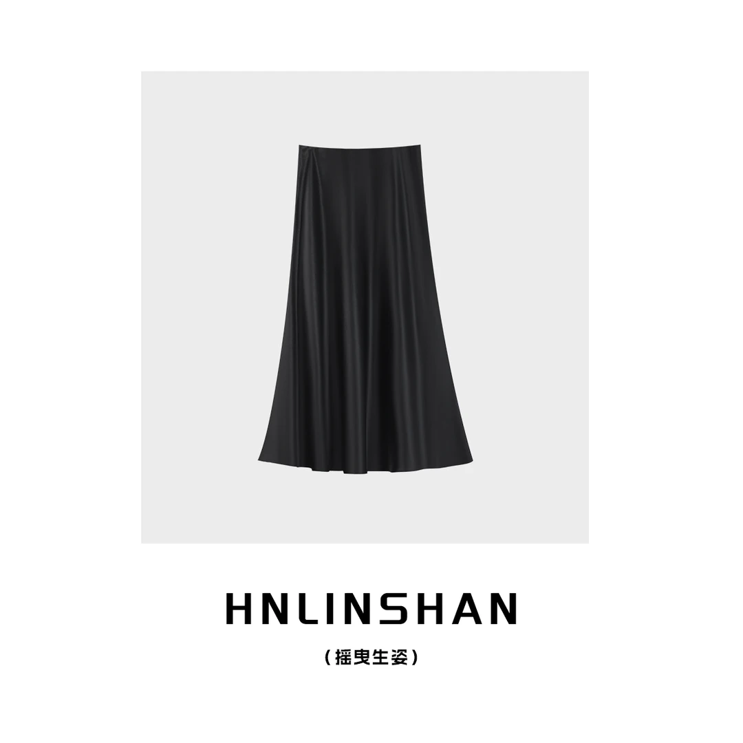 HNLINSHAN【摇曳生姿】春季新款气质百搭醋酸半裙LS10421601