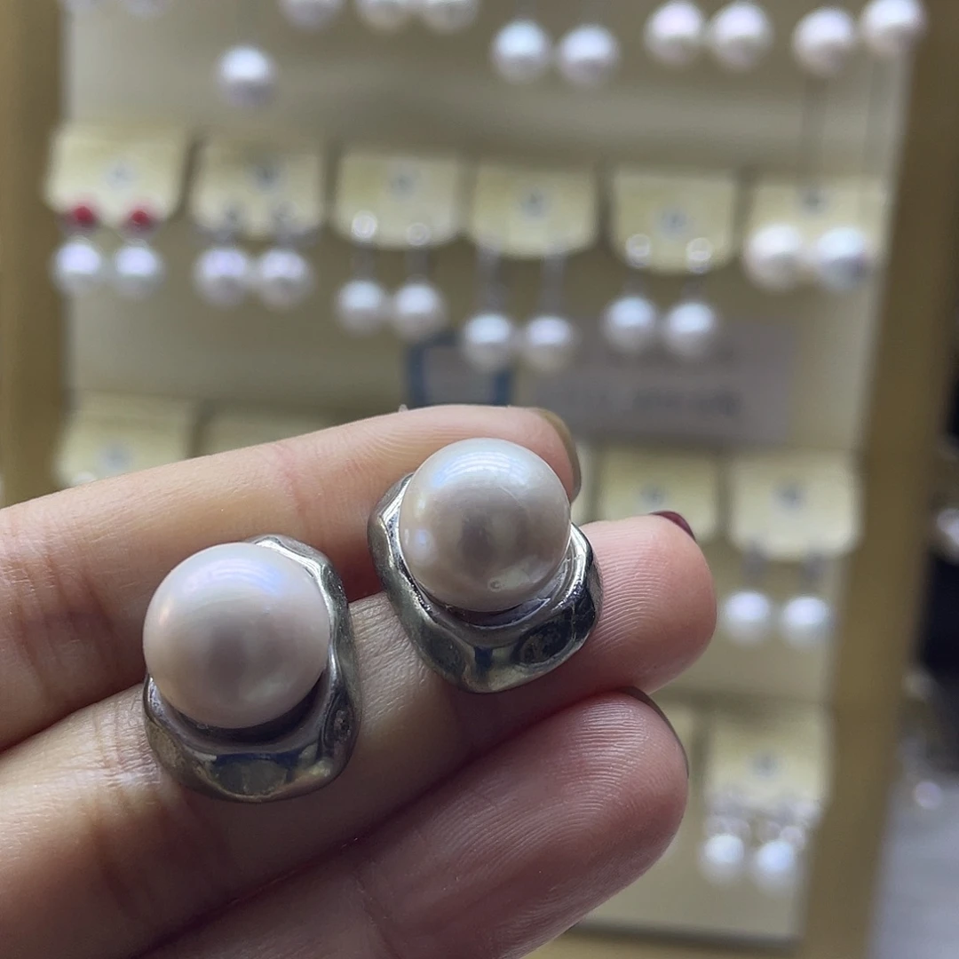 耳饰银S925镶嵌淡水珍珠