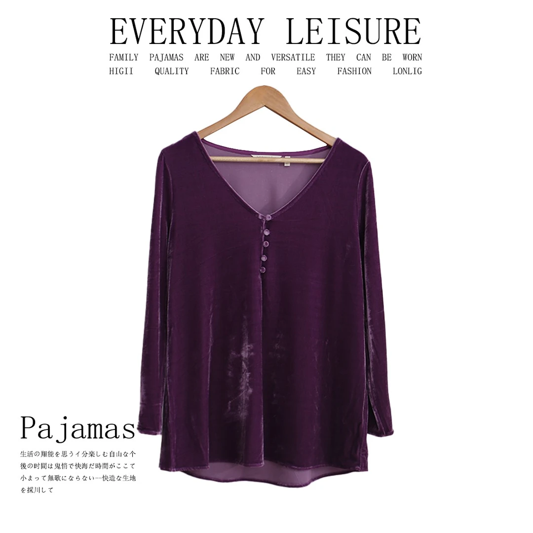 女士绒面衬衫时尚休闲上衣宽松圆领02079透气舒适显瘦长袖