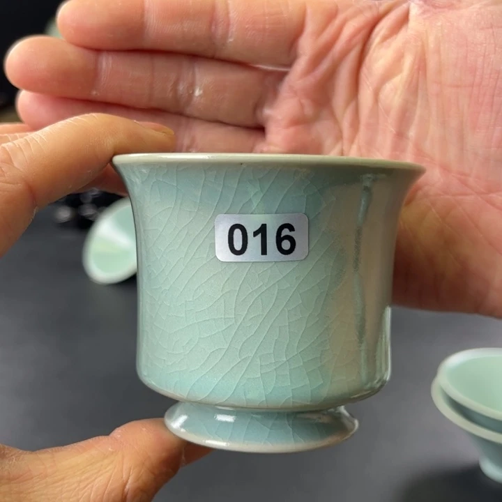 杯胖*仿古釉汝官窑高足马蹄杯016号微瑕捡漏