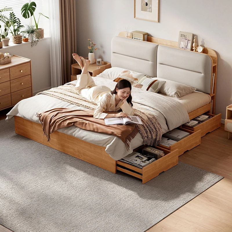 顾家家居原木简约软包靠头床架储物高箱床DS9189B