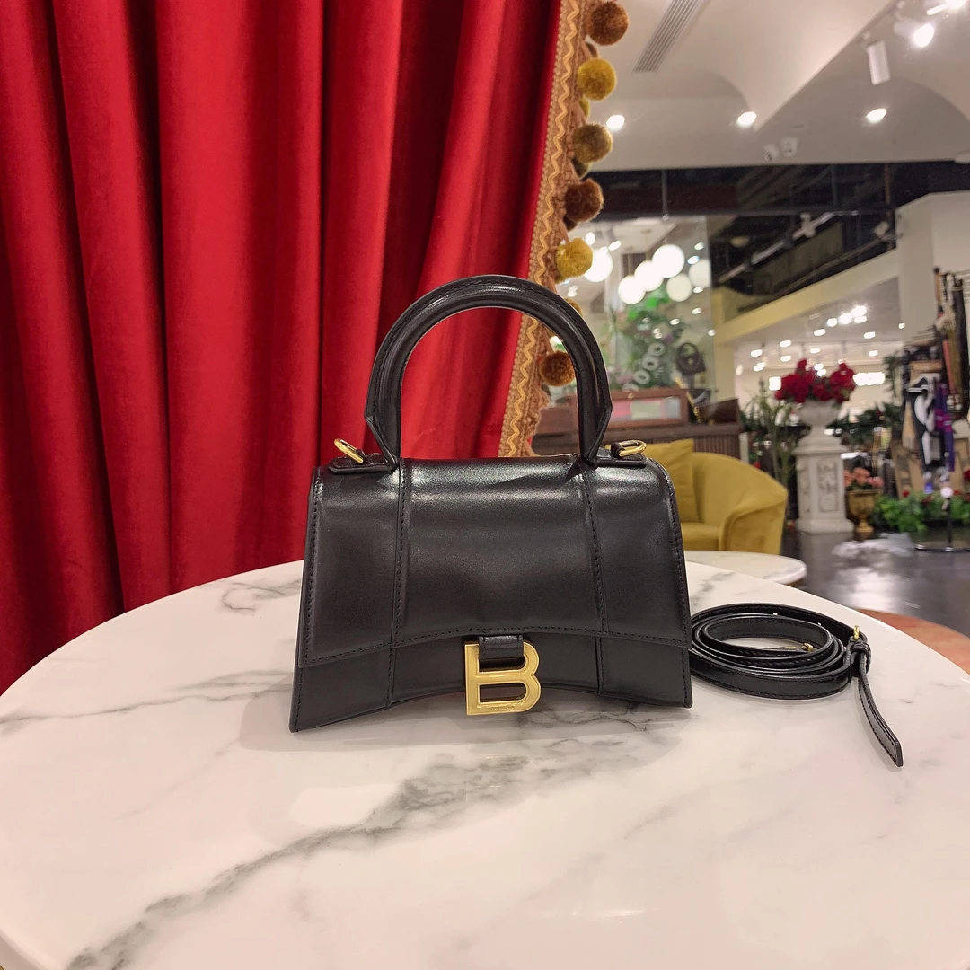 95新 Balenciaga/巴黎世家 GGS沙漏包Xs黑金光面牛皮54854913