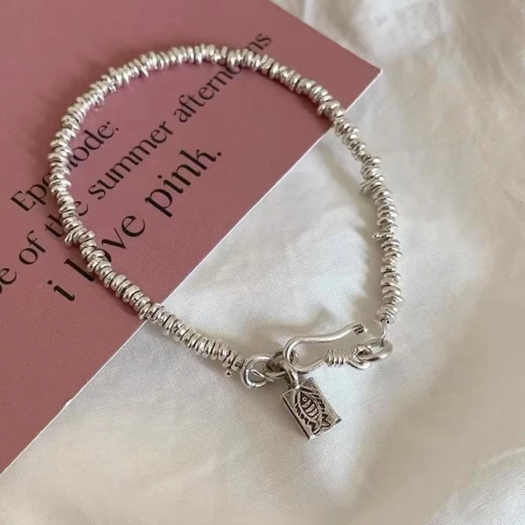 足银银制品 小鱼盘缠碎银几两ins风轻奢轻奢时尚百搭个性简约手链