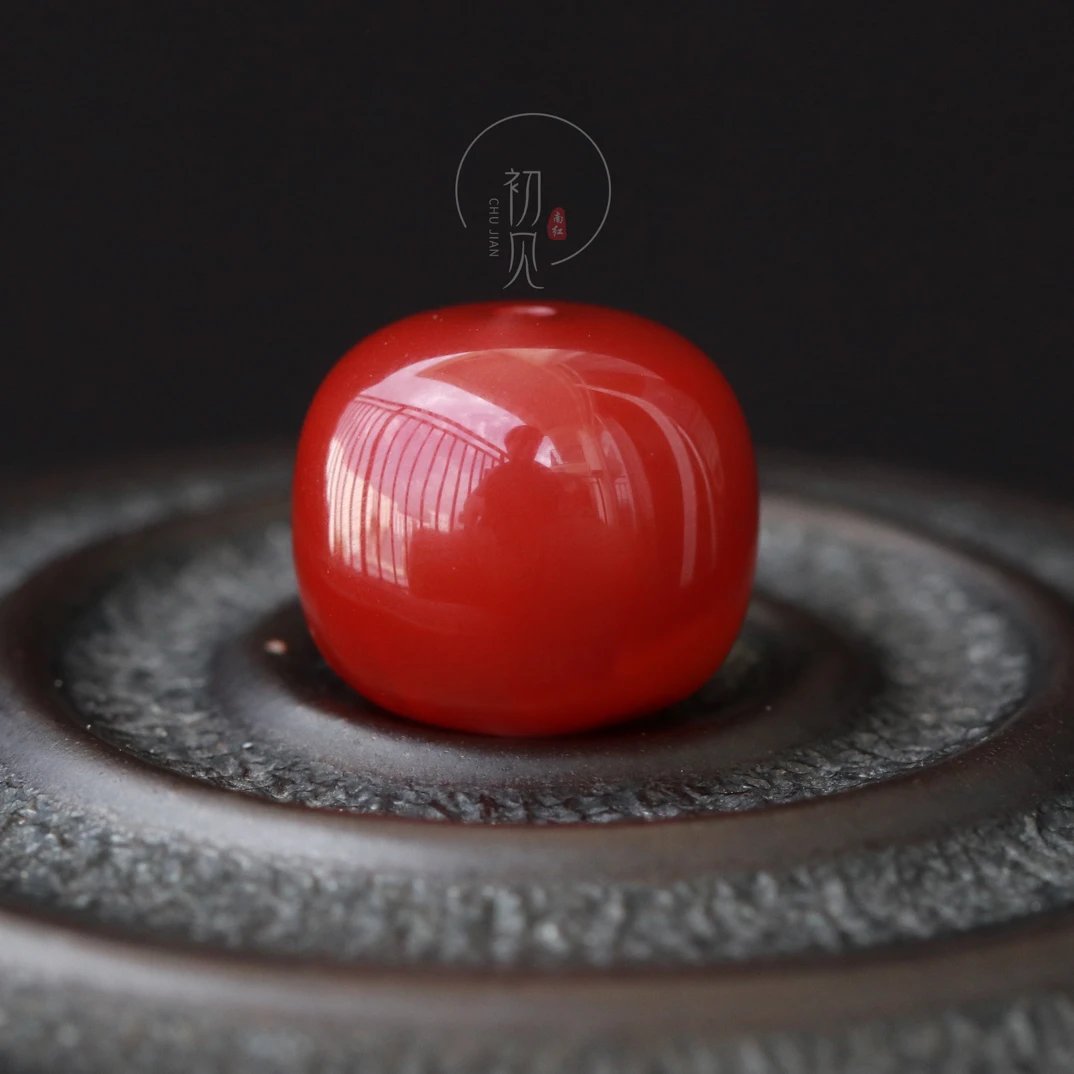 凉山南红｜老型珠 原矿凉山瓦西料玫瑰红飘柿子红 11.1*9.9mm