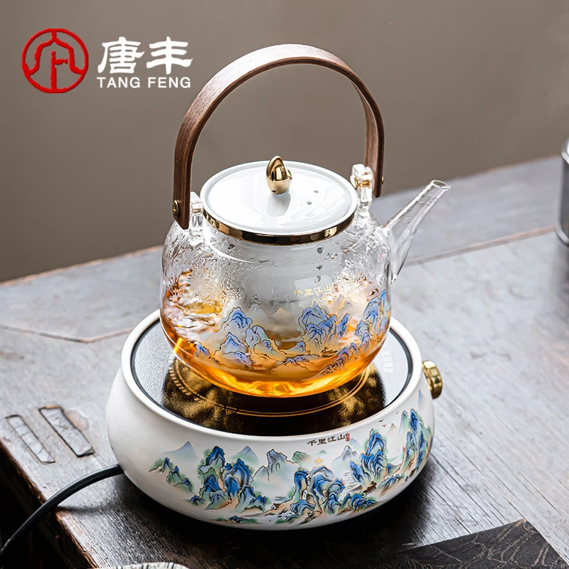 唐丰千里江山煮茶器玻璃煮茶壶提梁壶家用办公室陶瓷煮茶炉耐高温