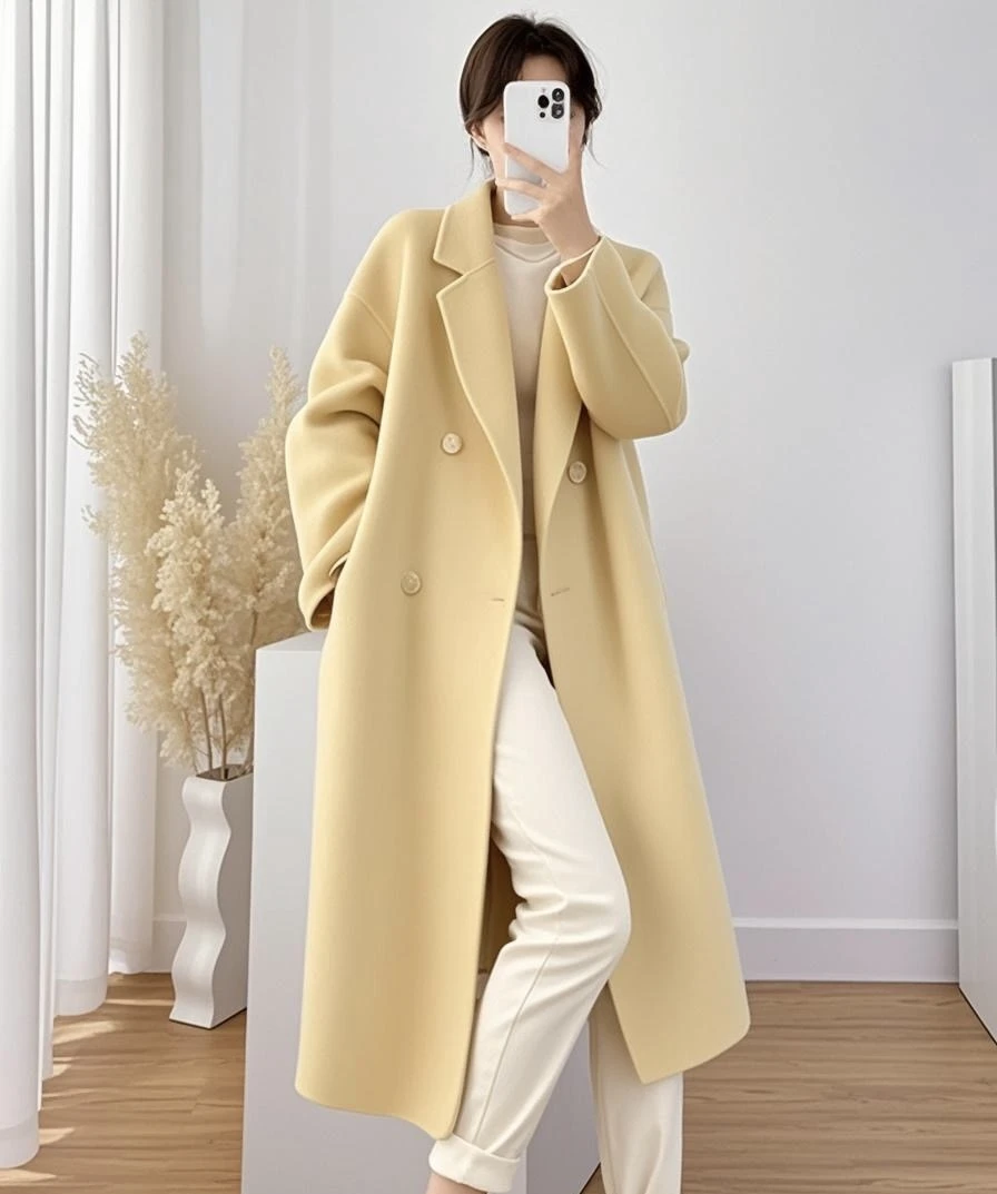 2025新款长款双面羊毛大衣秋冬高端韩版时尚百搭双排扣羊毛外套