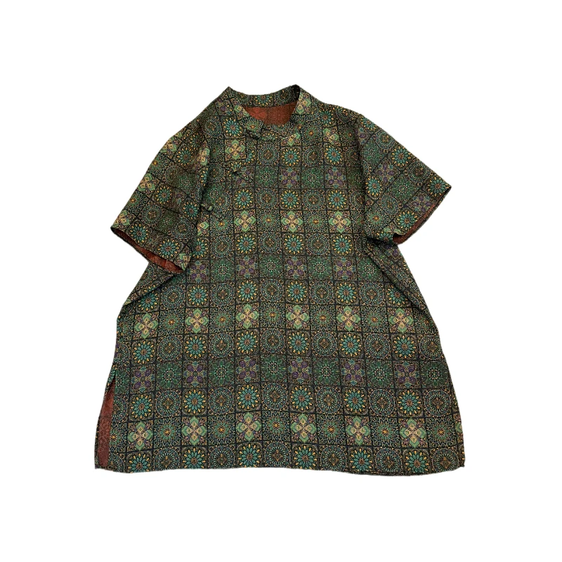 金莲宝相 夏季桑蚕丝印花复古斜襟新中式上衣宽松大码衬衫