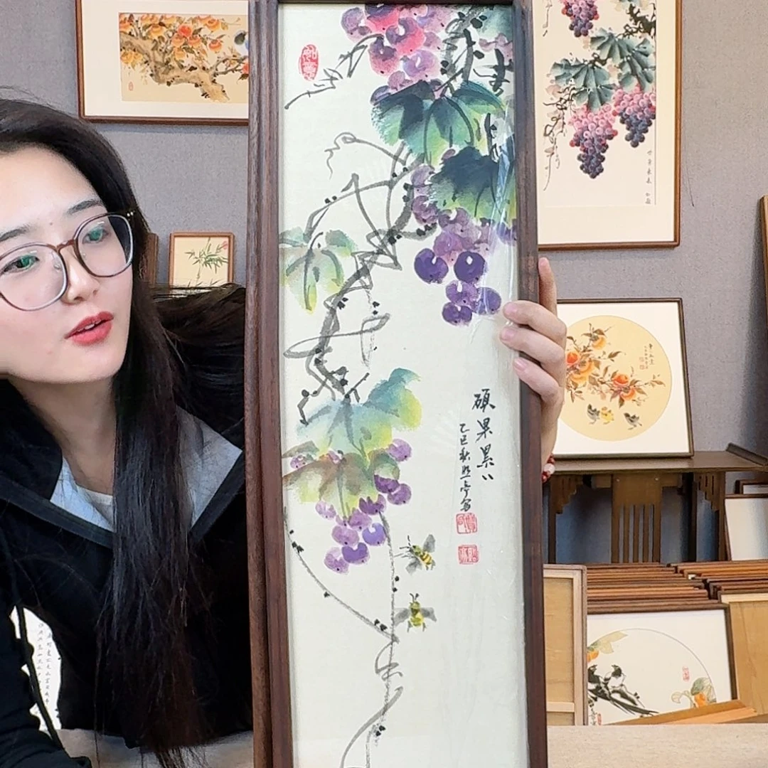 国画纯手绘，纯手写带框尺寸：20×70厘米