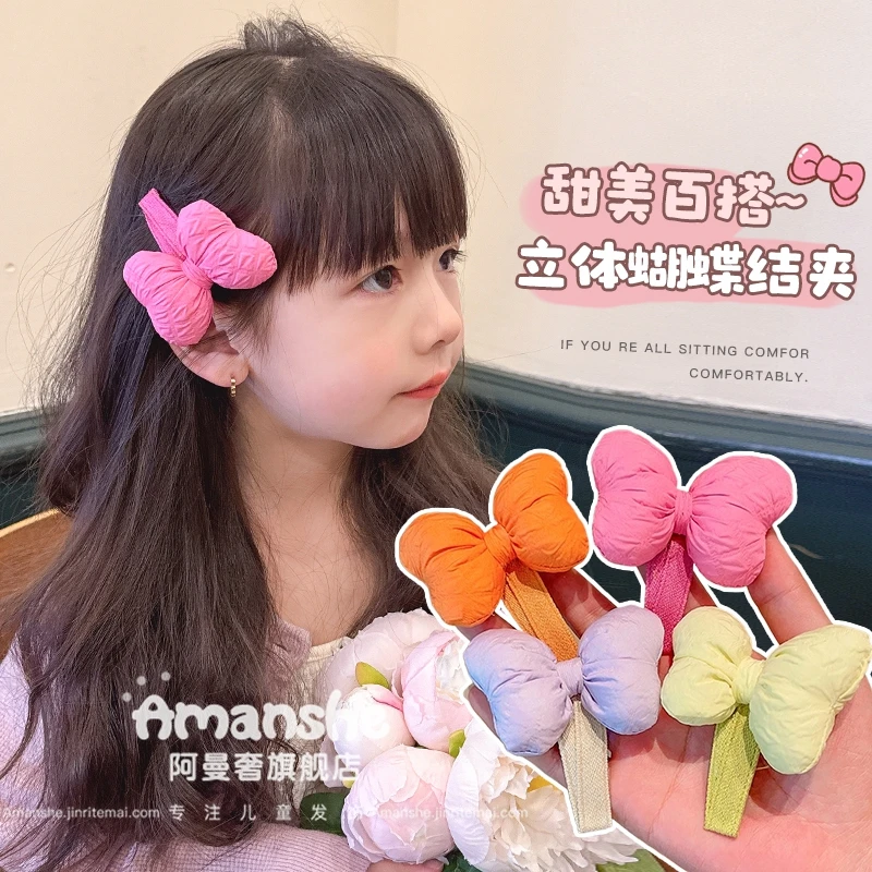 芭比粉胖胖蝴蝶结头饰儿童刘海夹宝宝可爱bb夹女孩扎马尾皮筋发饰