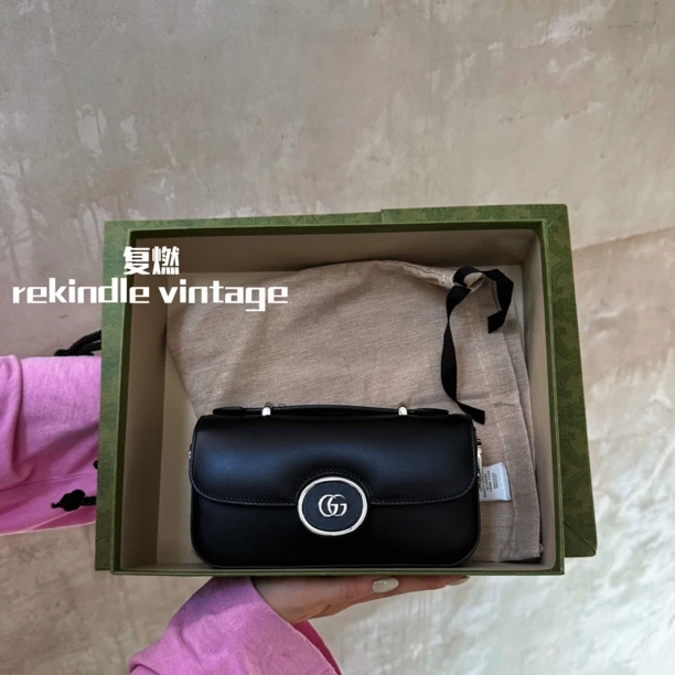 95新 GUCCI/古驰 复燃精选/黑色Petite mini盒子包