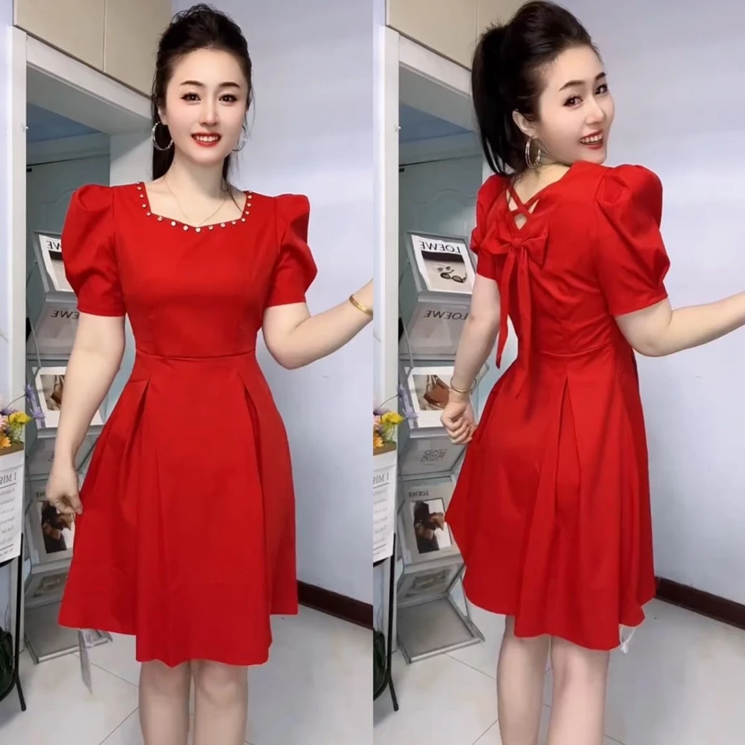 2025法式夏季连衣裙收腰短裙显瘦高级新款小黑裙气质短袖蝴蝶结裙