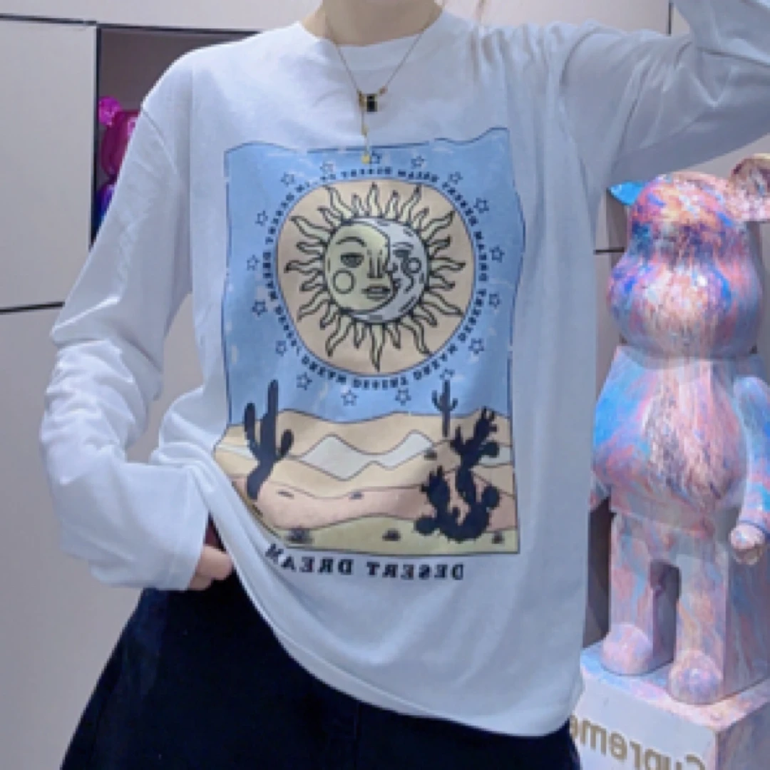 早秋太阳花休闲风长袖无胶印T恤