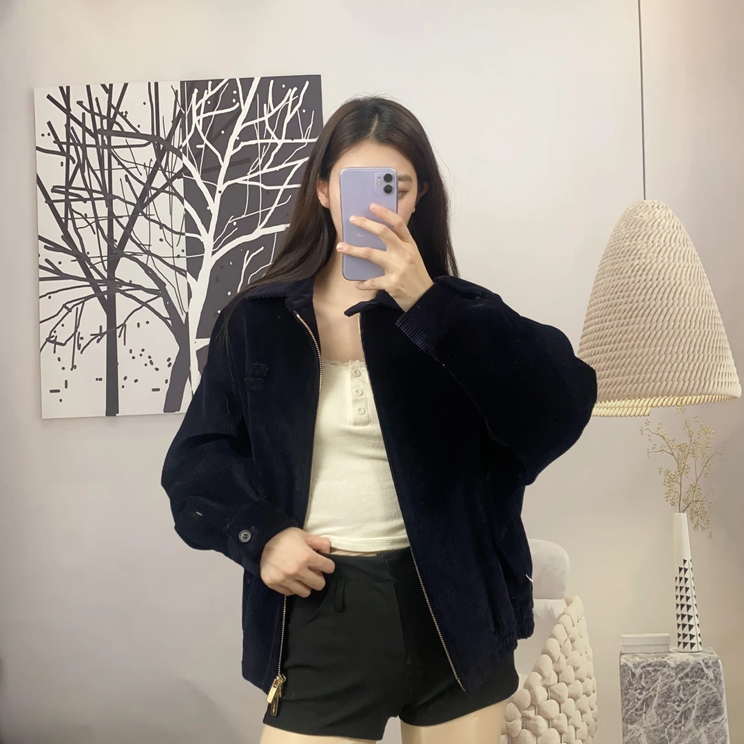 95新 MIU MIU/缪缪 麦殿/灯芯绒夹克外套38码黑色/250209ZYTYY191