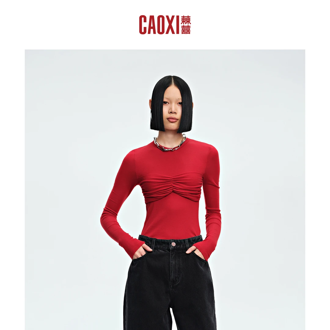 CAOXI㯥囍 2025早春新款设计感极简短款修身性感打底衫女