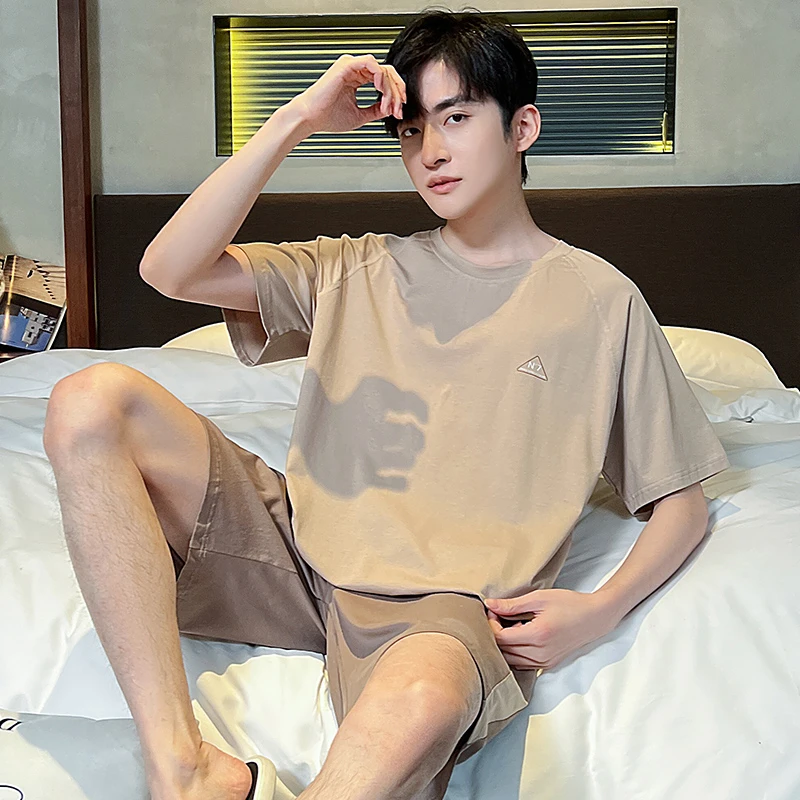 夏季男士短袖睡衣套装加肥加大码家居服莫代尔棉可外穿青少年夏天