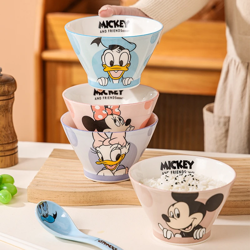 迪士尼米奇斗笠碗组合福利卡通米饭碗马龙色饭碗陶瓷家用米饭碗