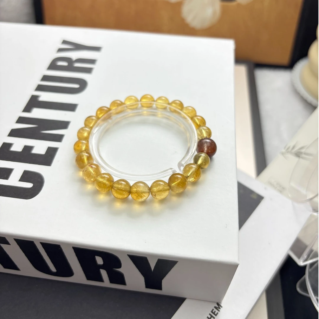 晶莹星【富玖州】黄水晶红兔毛手串原创设计  A047