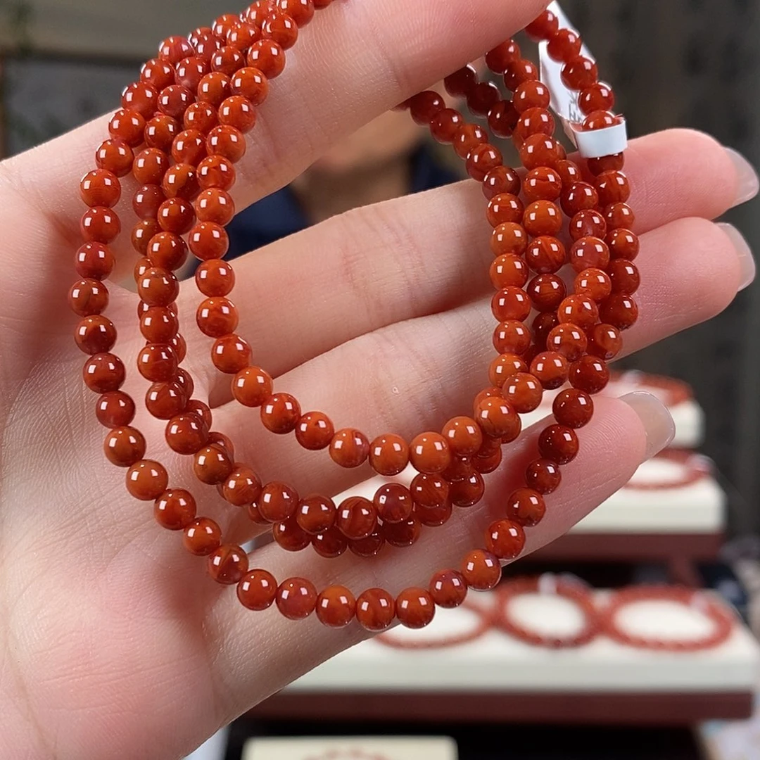 南红玛瑙未镶嵌手串原矿4mm 瓦西辣椒红