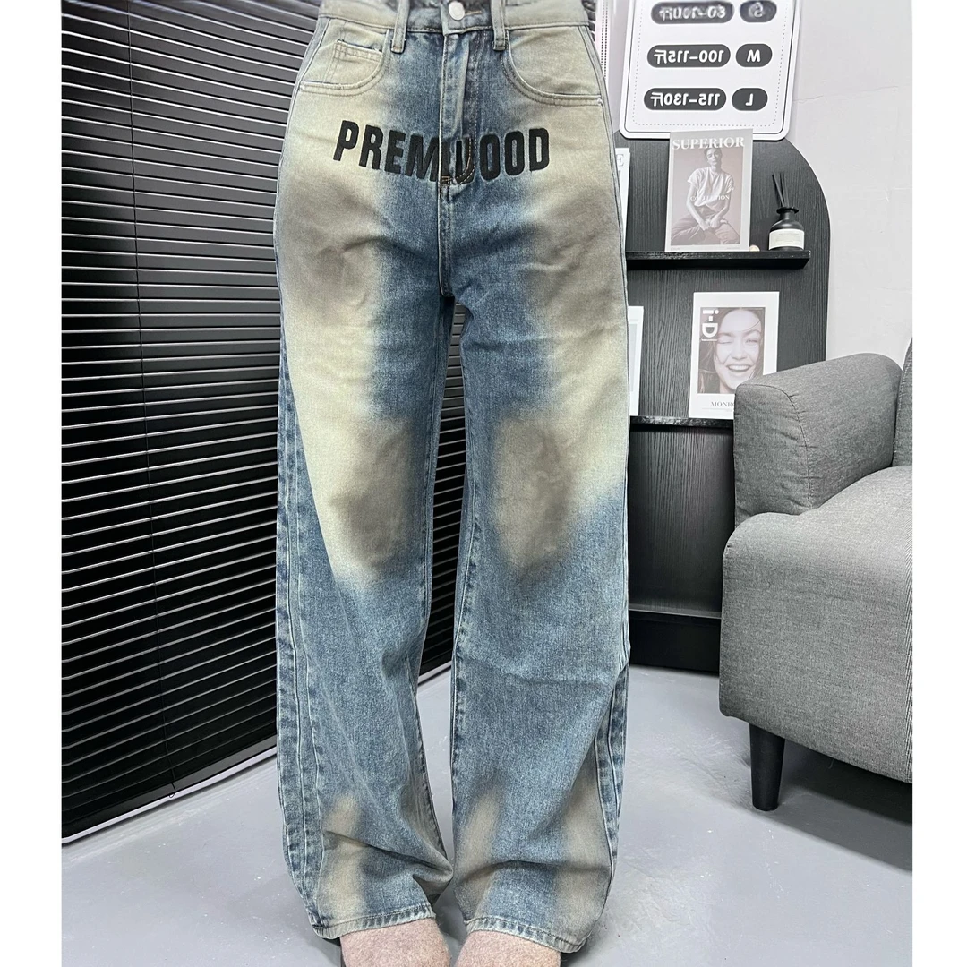 时尚百搭韩版牛仔裤渐变水洗直筒牛仔裤牛仔裤女款爆款2025新款