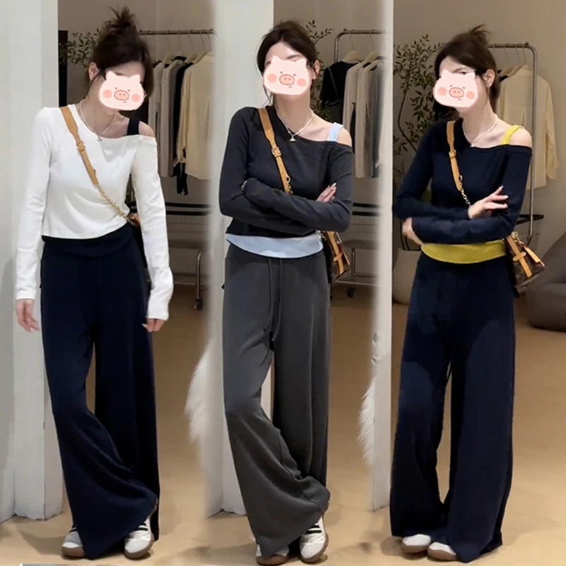 女装套装轻奢高级感春季新款设计感小众假两件上衣休闲裤两件套潮