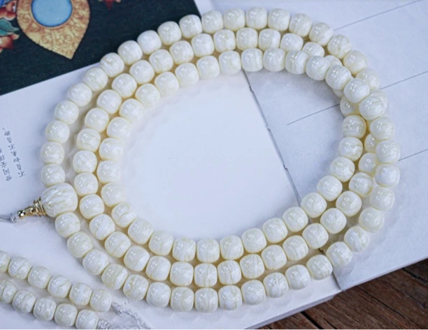 同料10x9.5mm极致顺纹千层雪老型佛珠链74.26克 蜡质颜色花纹一致