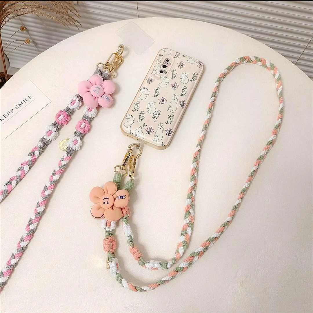 小清新太阳花编织手机挂绳新款女生斜挎可背带户外挂脖结实防丢绳
