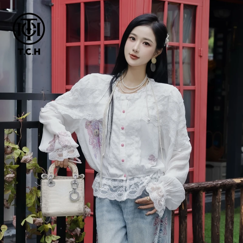 TCH私服烫钻工艺新时尚淑女百搭新潮流衬衣女T75B13E5008轻奢tch